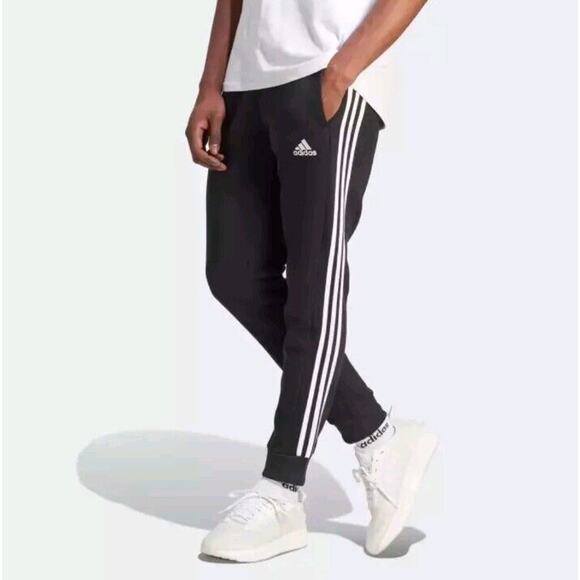 Adidas Men's Large Essential Fleece Tapered Cuff Pants Sweatpants Joggers New